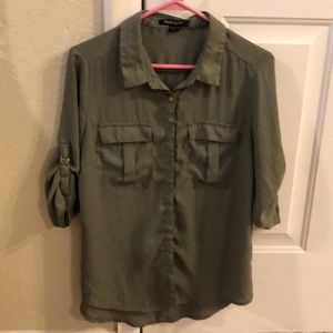 Olive green button up blouse